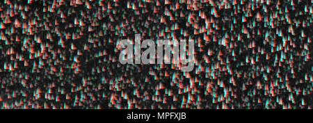 La pluie simulée en 3D effet glitch film couleurs rouge et blanc sur fond noir, cyan Banque D'Images