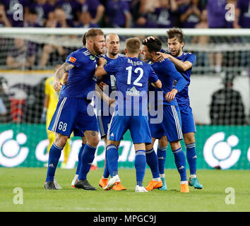 Budapest, Hongrie. 23 mai, 2018. (L-r) Janos Hegedus de Puskas Akademia FC, Peter Szakaly de Puskas Akademia FC, Balazs Balogh de Puskas Akademia FC, Antonio Perosevic de Puskas Akademia FC et David Markvart de Puskas Akademia FC célèbrent l'objectif de l'Prosevic pendant la coupe de Hongrie match final entre Akademia Puskas et FC Ujpest FC de Groupama Arena le 23 mai 2018 à Budapest, Hongrie. Credit : Laszlo Szirtesi/Alamy Live News Banque D'Images