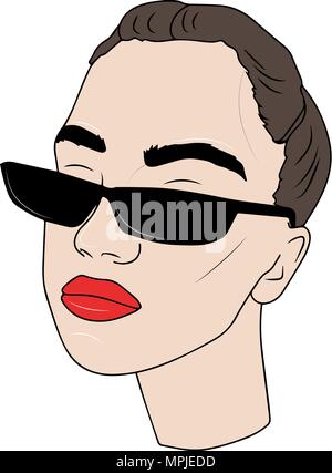 Vector illustration. Belle femme dans les verres, lèvres rouges sur fond blanc Illustration de Vecteur