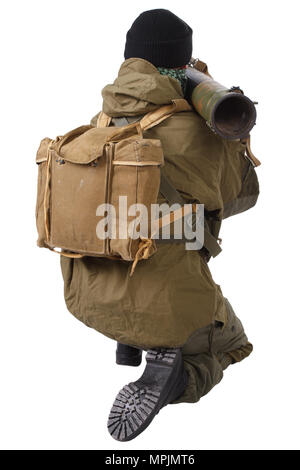 Fighter avec RPG rocket launcher isolated on white Banque D'Images