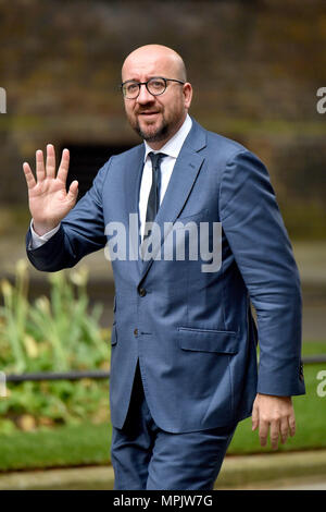 Le Premier ministre belge Charles Michel arrivant pour des entretiens avec le premier ministre Theresa mai au 10 Downing Street, Londres. Banque D'Images