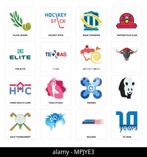 Ensemble de 16 icônes modifiable simple comme 10 ans, chemin de fer, , tournoi de golf, des feuilles d'olivier, l'élite, confiserie, de soins de santé à domicile peut être utilisé pour Illustration de Vecteur