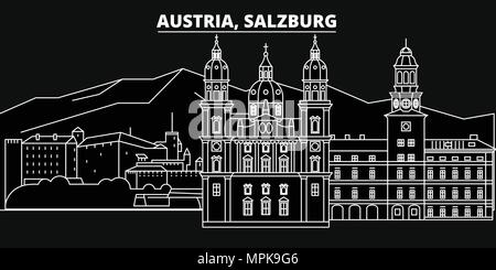 Skyline silhouette de Salzbourg. Autriche - Salzbourg, ville vecteur linéaire autrichien, l'architecture des bâtiments. Salzbourg billet d'illustration, les grandes lignes de repère. France télévision, l'icône de la ligne autrichienne banner Illustration de Vecteur