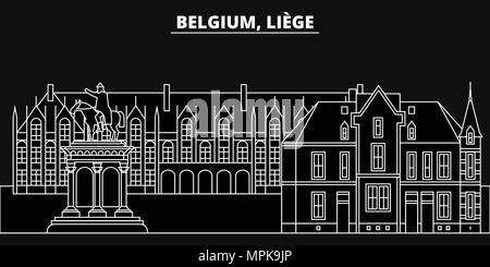 Liège d'ossature d'horizon. Belgique - Liège, ville vecteur linéaire belge, l'architecture des bâtiments. Voyages en ligne liège illustration, de repère. Belgique télévision icône, bannière conception contour belge Illustration de Vecteur