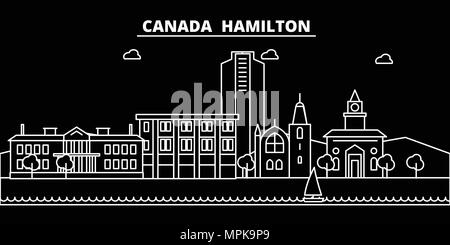 Skyline silhouette de Hamilton. Canada - Hamilton, ville vecteur linéaire, les bâtiments de l'architecture canadienne. Hamilton billet d'illustration, les grandes lignes de repère. Canada télévision icône, bannière ligne canadienne Illustration de Vecteur