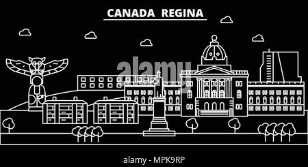 Skyline silhouette de Regina. Canada - Regina, ville vecteur linéaire canadien, de l'architecture des bâtiments. Regina billet d'illustration, les grandes lignes de repère. Canada télévision icône, bannière ligne canadienne Illustration de Vecteur