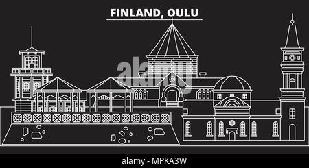 Skyline silhouette d'Oulu. Finlande - Oulu, ville vecteur linéaire finlandais, l'architecture des bâtiments. Oulu billet d'illustration, les grandes lignes de repère. Finlande télévision icône, bannière ligne finlandais Illustration de Vecteur