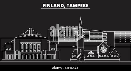 Skyline silhouette de Tampere. Finlande - Tampere Ville, vecteur linéaire finlandais, l'architecture des bâtiments. Voyage Tampere illustration, contours de repère. Finlande télévision icône, bannière ligne finlandais Illustration de Vecteur