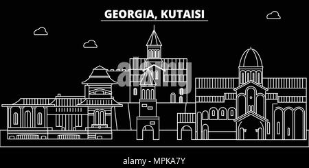 Skyline silhouette de Kutaisi. Géorgie - vecteur de Kutaisi, ville d'architecture géorgienne, linéaire. Kutaisi travel illustration, contours de repère. La Géorgie télévision icône, bannière ligne géorgien Illustration de Vecteur