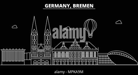 Skyline silhouette de Brême. Allemagne - Brême, ville vecteur linéaire allemand, l'architecture des bâtiments. Bremen billet d'illustration, les grandes lignes de repère. L'Allemagne, l'icône plate ligne allemande banner Illustration de Vecteur