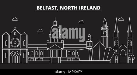 Skyline silhouette de Belfast. Grande-bretagne - Belfast City (vecteur architecture linéaire, les bâtiments. Belfast billet d'illustration, les grandes lignes de repère. Grande Bretagne télévision icône, la bannière en ligne Illustration de Vecteur