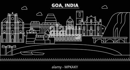 Skyline silhouette de Goa. Inde - Goa, ville vecteur linéaire indiennes, l'architecture des bâtiments. Goa billet d'illustration, les grandes lignes de repère. L'Inde, l'icône plate ligne indienne banner Illustration de Vecteur