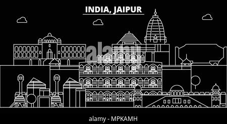 Jaipur ossature d'horizon. Inde - Jaipur, ville vecteur linéaire indiennes, l'architecture des bâtiments. Jaipur billet d'illustration, les grandes lignes de repère. L'Inde, l'icône plate ligne indienne banner Illustration de Vecteur