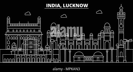 Skyline silhouette de Lucknow. Inde - Chennai, ville vecteur linéaire indiennes, l'architecture des bâtiments. Lucknow billet d'illustration, les grandes lignes de repère. L'Inde, l'icône plate ligne indienne banner Illustration de Vecteur