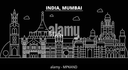 Skyline silhouette de Mumbai. Inde - Mumbai, ville vecteur linéaire indiennes, l'architecture des bâtiments. Mumbai billet d'illustration, les grandes lignes de repère. L'Inde, l'icône plate ligne indienne banner Illustration de Vecteur