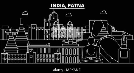 Skyline silhouette de Patna. Inde - vecteur de Patna, la ville, l'architecture linéaire indiennes les bâtiments. Illustration de voyage Patna, contours de repère. L'Inde, l'icône plate ligne indienne banner Illustration de Vecteur