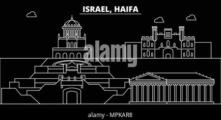 Skyline silhouette de Haïfa. Israël - Haïfa, ville vecteur linéaire israélien, l'architecture des bâtiments. Billet d'Haïfa illustration, contours de repère. Israël télévision icône, bannière ligne israélienne Illustration de Vecteur