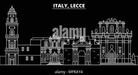 Skyline silhouette de Lecce. Italie - Lecce, ville vecteur linéaire, les bâtiments de l'architecture italienne. Illustration de voyage Lecce, contours de repère. Italie télévision icône, bannière ligne italienne Illustration de Vecteur