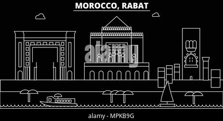 Skyline silhouette de Rabat. Maroc - Rabat ville, vecteur linéaire marocain, l'architecture des bâtiments. Rabat billet d'illustration, les grandes lignes de repère. Maroc télévision icône, bannière ligne marocain Illustration de Vecteur