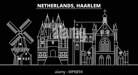 Skyline silhouette de Haarlem. Pays-bas - Haarlem, ville vecteur linéaire néerlandais, l'architecture des bâtiments. Billet d'Haarlem illustration, contours de repère. Pays-bas télévision icône, bannière ligne néerlandais Illustration de Vecteur