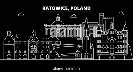 Katowice skyline silhouette. Pologne - Katowice, ville vecteur linéaire polonaise, l'architecture des bâtiments. Katowice billet d'illustration, les grandes lignes de repère. Pologne télévision icône, bannière ligne polonais Illustration de Vecteur