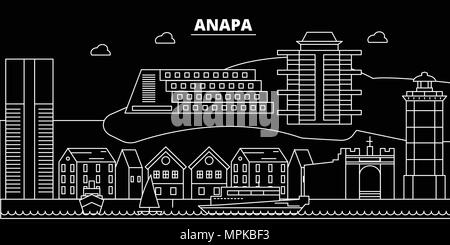 L'ANAPA skyline silhouette. Russie - Anapa ville vecteur linéaire, le russe, l'architecture des bâtiments. Illustration de voyage Anapa, contours de repère. Icône russe La Russie Télévision, ligne banner Illustration de Vecteur