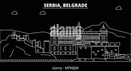 Skyline silhouette de Belgrade. Serbie - BELGRADE, ville vecteur linéaire serbe, l'architecture des bâtiments. Belgrade billet d'illustration, les grandes lignes de repère. Serbie télévision serbe, l'icône de bannière en ligne Illustration de Vecteur