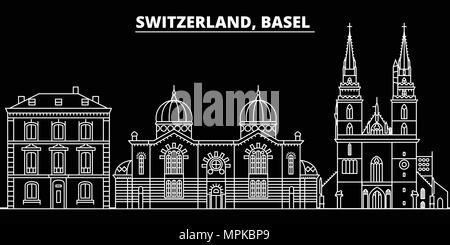 Skyline silhouette de Bâle. Suisse - Bâle Ville, vecteur linéaire suisse, l'architecture des bâtiments. Illustration de voyage de Bâle, contours de repère. Suisse télévision icône, bannière swiss line Illustration de Vecteur