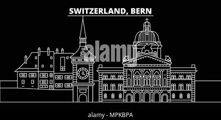 Skyline silhouette de Berne. Suisse - Berne, ville vecteur linéaire, les bâtiments de l'architecture suisse. Illustration de voyage Berne, contours de repère. Suisse télévision icône, bannière swiss line Illustration de Vecteur