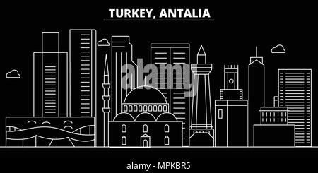 Antalia skyline silhouette. Turquie - Antalia ville vecteur linéaire, bain turc, de l'architecture des bâtiments. Billet d'Antalia illustration, contours de repère. La Turquie télévision icône, bannière ligne turque Illustration de Vecteur