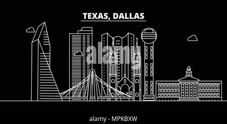Dallas skyline silhouette. USA - vecteur de Dallas city, american architecture linéaire, les bâtiments. Dallas billet d'illustration, les grandes lignes de repère. USA télévision icônes, american line banner Illustration de Vecteur