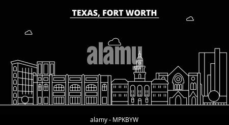 Fort Worth skyline silhouette. USA - Fort Worth, ville vecteur linéaire de l'Amérique, l'architecture des bâtiments. Fort Worth billet d'illustration, les grandes lignes de repère. USA télévision icônes, american line banner Illustration de Vecteur