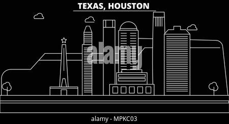 Skyline silhouette de Houston. États-unis - Houston, ville vecteur linéaire américain, l'architecture des bâtiments. Houston billet d'illustration, les grandes lignes de repère. USA télévision icônes, american line banner Illustration de Vecteur