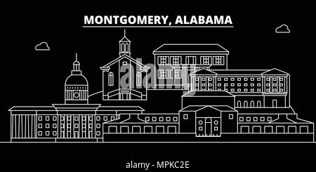 Skyline silhouette de Montgomery. USA - Montgomery, ville vecteur linéaire américain, l'architecture des bâtiments. Illustration de voyage Montgomery, contours de repère. USA télévision icônes, american line banner Illustration de Vecteur