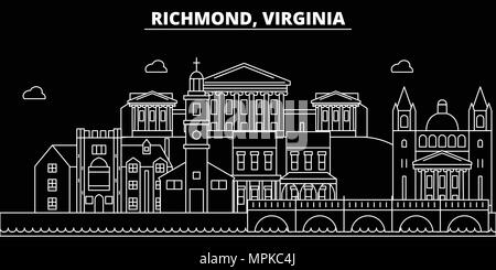 Richmond skyline silhouette. USA - Richmond, ville vecteur linéaire américain, l'architecture des bâtiments. Illustration de voyage Richmond, contours de repère. USA télévision icônes, american line banner Illustration de Vecteur