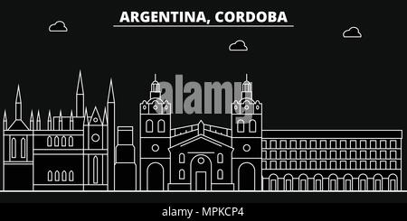 Cordoba silhouette d'horizon. Argentine - Cordoba ville, vecteur linéaire d'Argentine, de l'architecture des bâtiments. Voyages en ligne Cordoue illustration, de repère. L'Argentine, l'icône Contour télévision argentine design Illustration de Vecteur