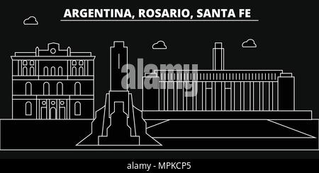 Rosario, Santa Fe, silhouette d'horizon. Argentine - Rosario, Santa Fe, ville, vecteur linéaire d'Argentine, de l'architecture des bâtiments. Rosario, Santa Fe, illustration de voyages en ligne, des points de repère. Illustration de Vecteur