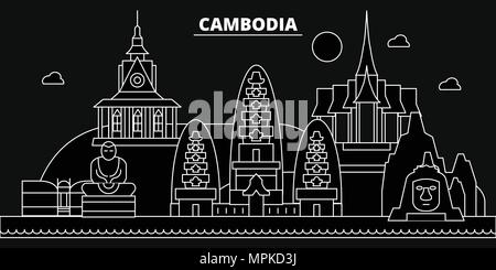 Le Cambodge Le Cambodge, Skyline silhouette vector ville, l'architecture linéaire cambodgien, buildingline landmarkflat voyage illustration, icône, bannière conception contour cambodgien Illustration de Vecteur