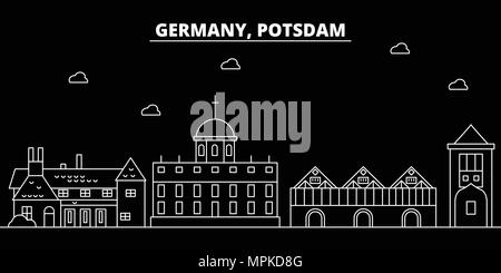 Potsdam skyline silhouette. Allemagne - Potsdam, ville vecteur linéaire allemand, l'architecture des bâtiments. Voyages en ligne Potsdam illustration, de repère. France télévision, icône contour allemand bannière design Illustration de Vecteur