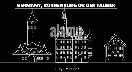 Rothenburg ob der Tauber skyline silhouette. Allemagne - Rothenburg ob der Tauber, ville vecteur linéaire, de l'architecture allemand billet d'illustration, les grandes lignes de repère. L'Allemagne, l'icône plate ligne allemande banner Illustration de Vecteur