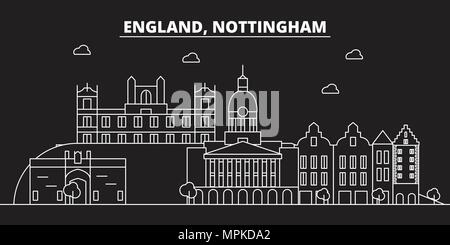 Skyline silhouette de Nottingham. Grande-bretagne - vecteur de Nottingham City (architecture linéaire. Illustration de voyage Nottingham, contours de repère. Grande Bretagne télévision icône, la bannière en ligne Illustration de Vecteur