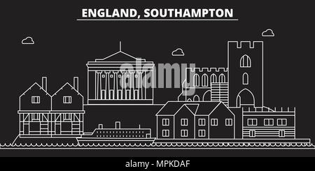 Skyline silhouette de Southampton. Grande-bretagne - vecteur de Southampton city (architecture linéaire. Southampton billet d'illustration, les grandes lignes de repère. Grande Bretagne télévision icône, la bannière en ligne Illustration de Vecteur