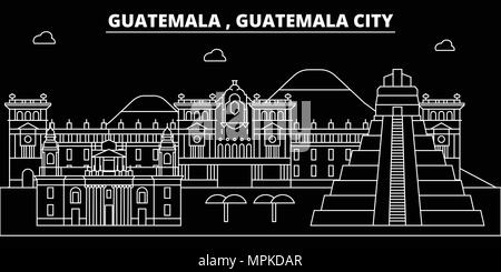 Guatemala City skyline silhouette, scénario, l'architecture, des bâtiments linéaire guatémaltèque. Guatemala City billet d'illustration, plan landmarkflat icône, bannière ligne guatémaltèque Illustration de Vecteur