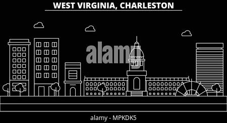 Charleston silhouette d'horizon. États-unis - Charleston, ville vecteur linéaire de l'Amérique, l'architecture des bâtiments. Ligne Charleston billet d'illustration, de repère. USA télévision icônes, american contours bannière design Illustration de Vecteur
