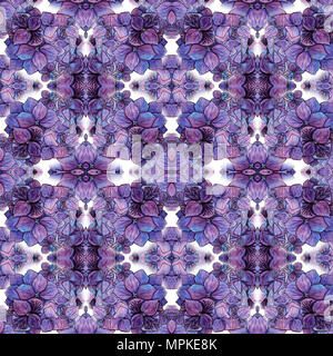 Hortensia bleu motif fleurs Aquarelle Banque D'Images