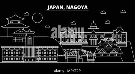 Skyline silhouette de Nagoya. Japon - Nagoya Ville vecteur linéaire, japonais, l'architecture des bâtiments. Ligne de Nagoya billet d'illustration, de repère. Le Japon télévision icône, bannière conception contour japonais Illustration de Vecteur