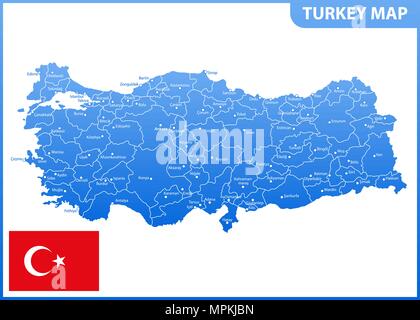 La carte détaillée de la Turquie avec les régions ou États et villes, capital. Division administrative Illustration de Vecteur