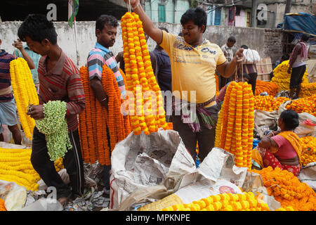 L'Inde, le Bengale occidental, Calcutta, Malik Ghat marché aux fleurs. Banque D'Images