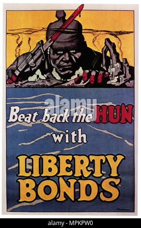 La PREMIÈRE GUERRE MONDIALE Affiche de propagande américaine Vintage - Repousser l'Hun, 1918, Fred Strothmann, USA Banque D'Images
