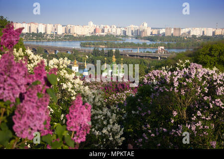 Kiev. Vidubichy au monastère du Dniepr en floraison lilas Banque D'Images